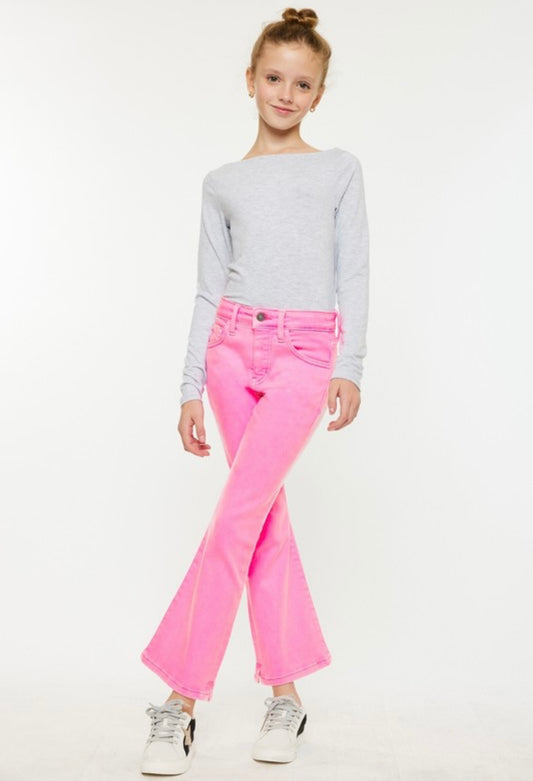 Tween High Rise Kick Flare Jeans (Neon Pink)