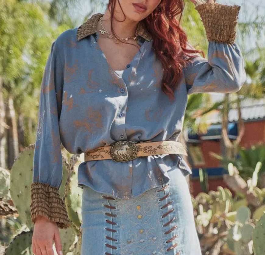 Ruffled Cuff Western Shirt