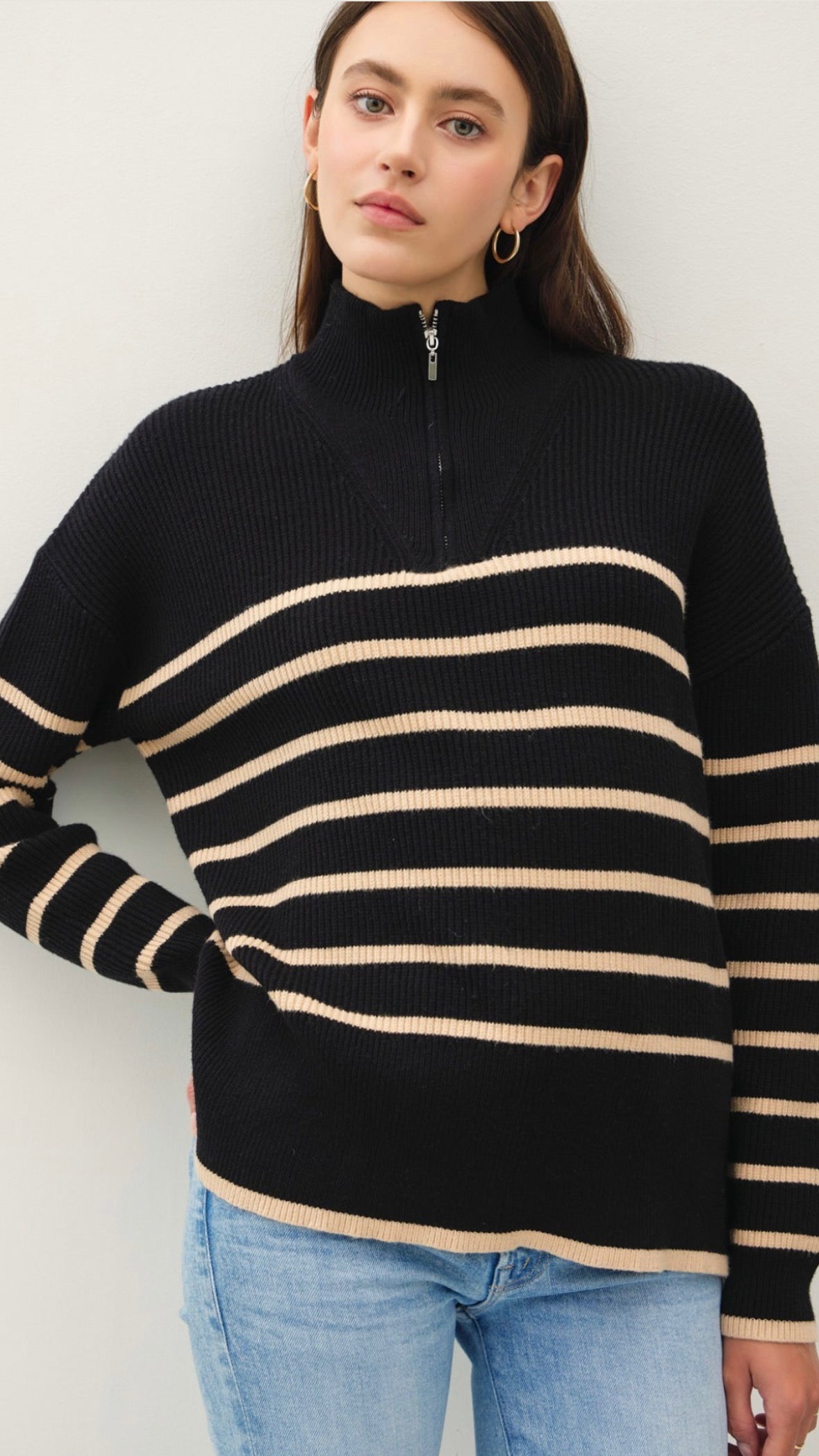 Half Zip Striped Sweater