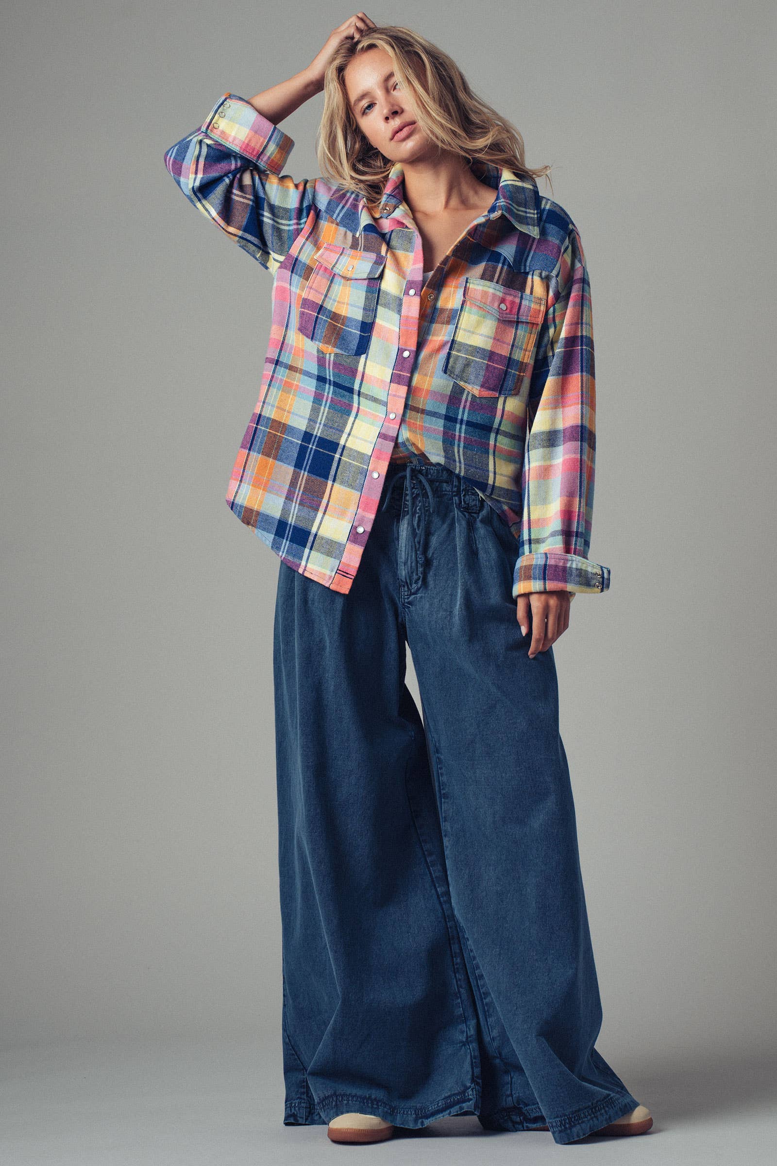 Plaid Snap Front Western Top