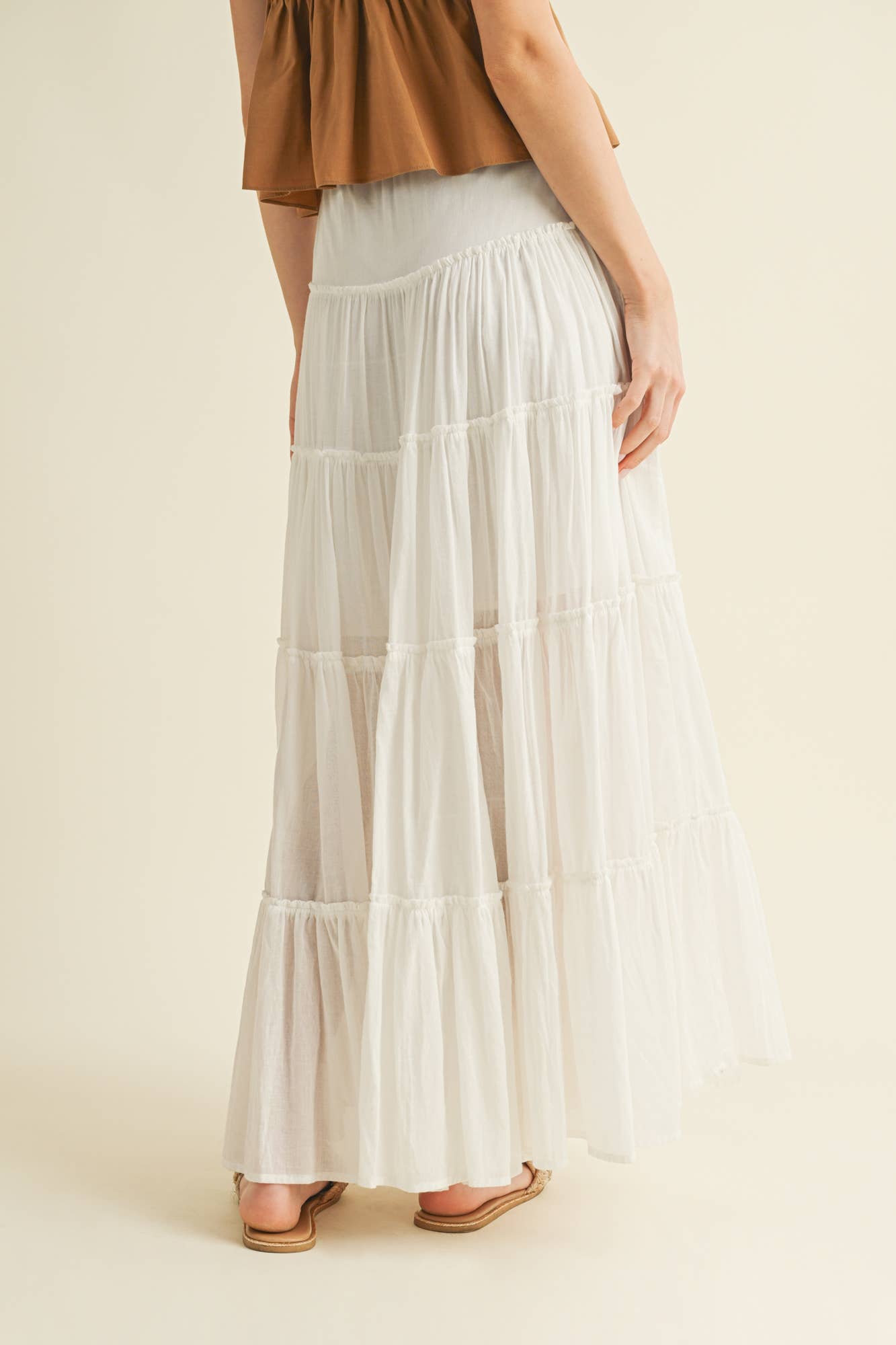 DRAWSTRING DETAIL TIERED MAXI SKIRT
