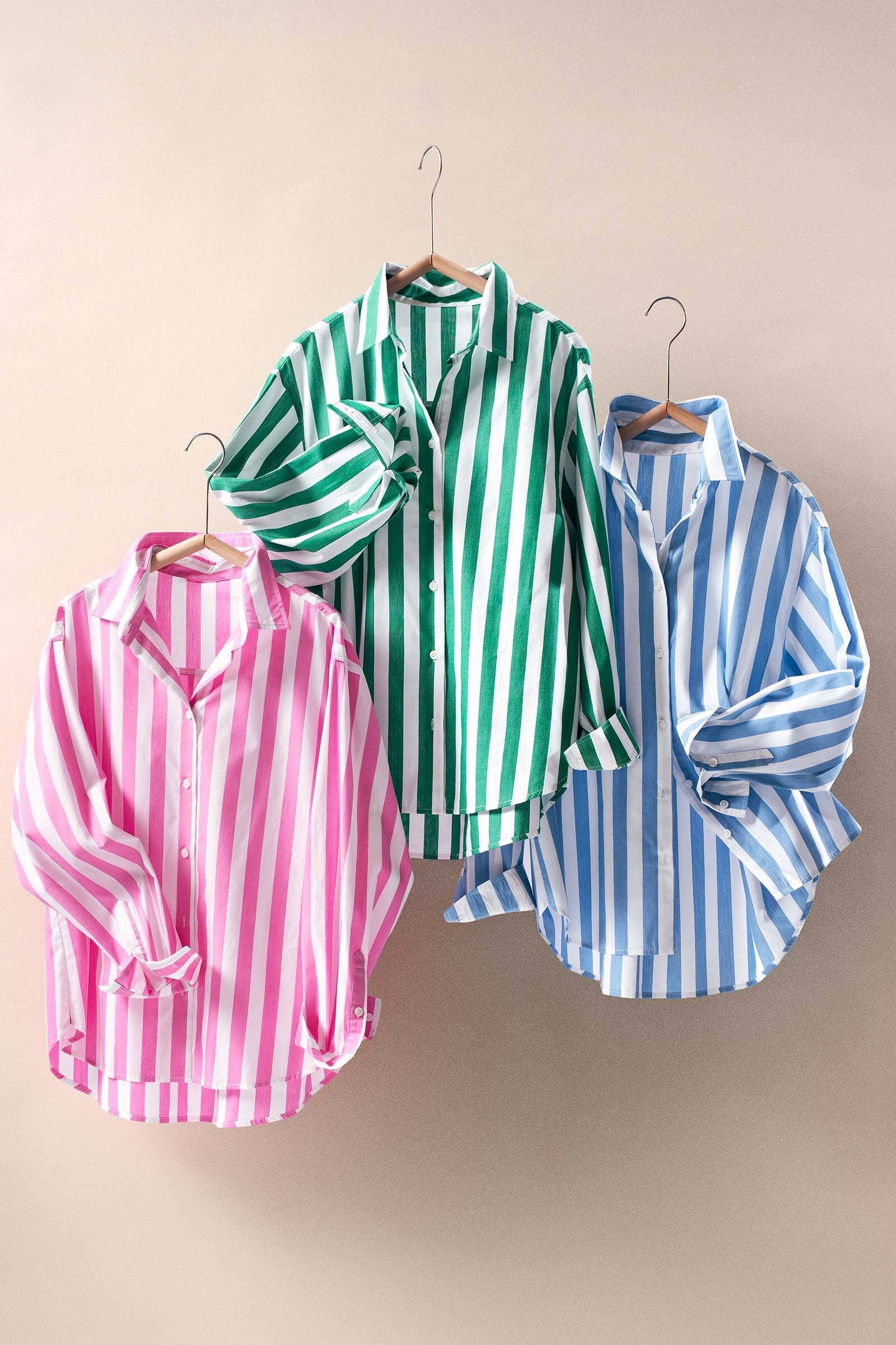 Stripe Button Down Collared Shirt: PINK