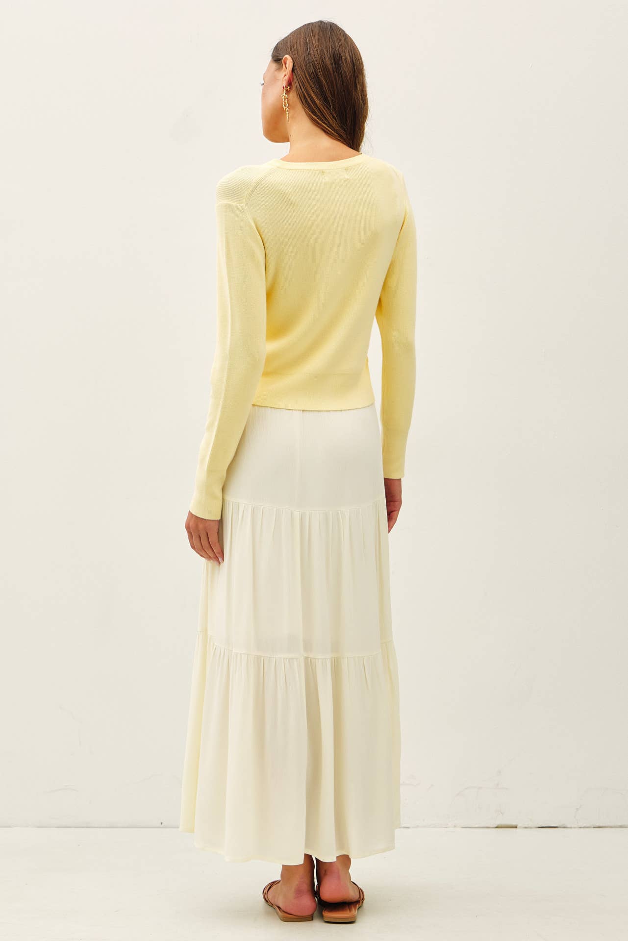 RIBBED CREWNECK CARDIGAN: LEMONADE