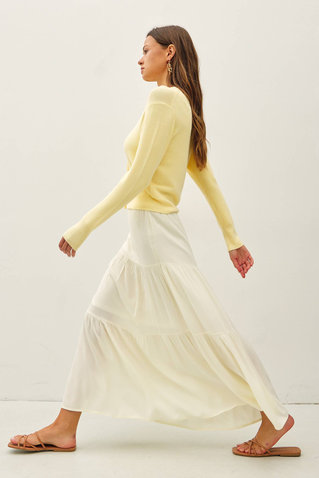 RIBBED CREWNECK CARDIGAN: LEMONADE