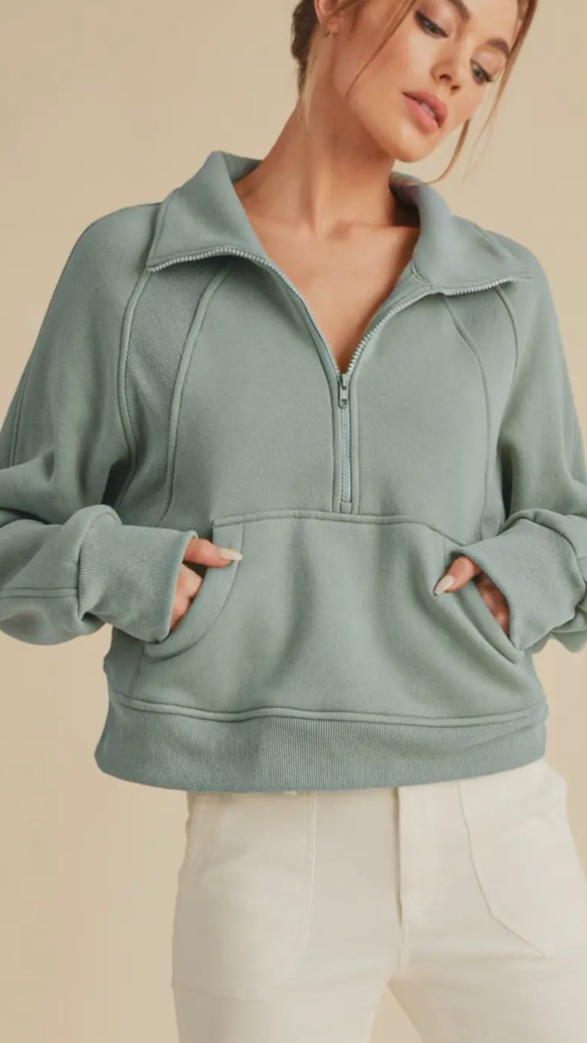 Scuba Half-Zip Hoodie Latte/Lily Pad/Pale Blue