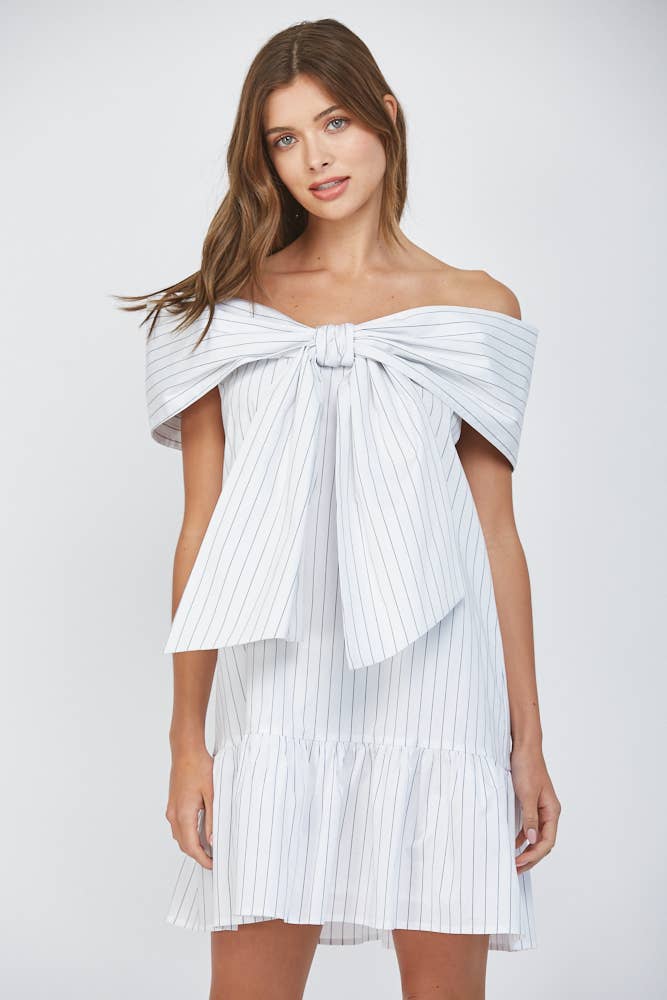 PIN STRIPE BIG BOW DRESS