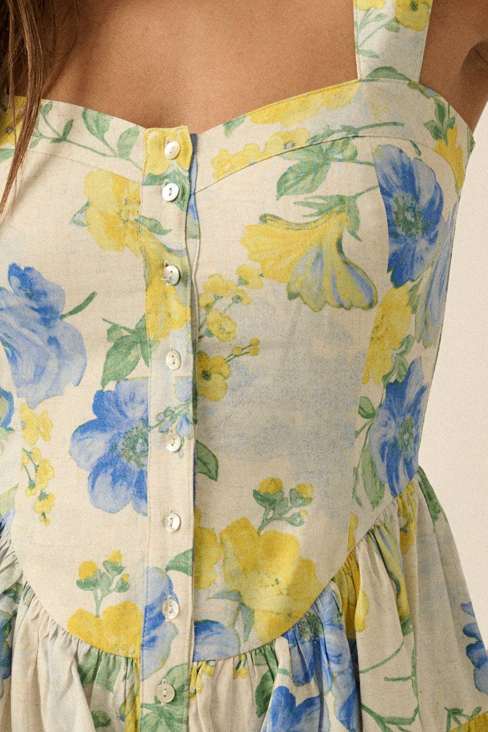 Floral-Print Fit-and-Flare Tiered Ruffle Romper