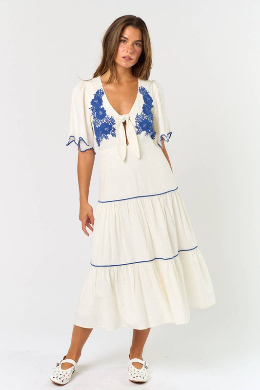 Pre Order -Embroidered Linen Dress (Arrival 4.25)