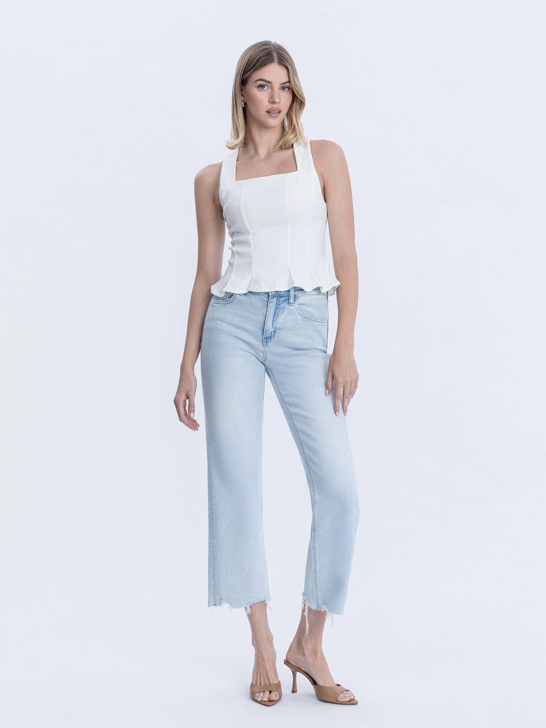 HIGH RISE LIGHT WASH SLIM WIDE JEANS
