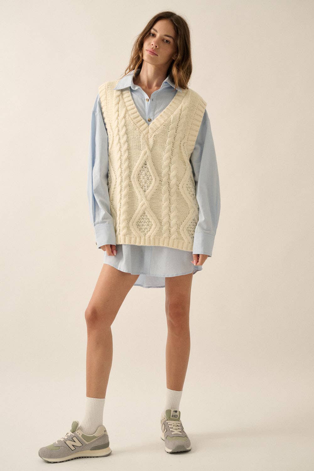 Cable Knit Sweater Vest: Cream