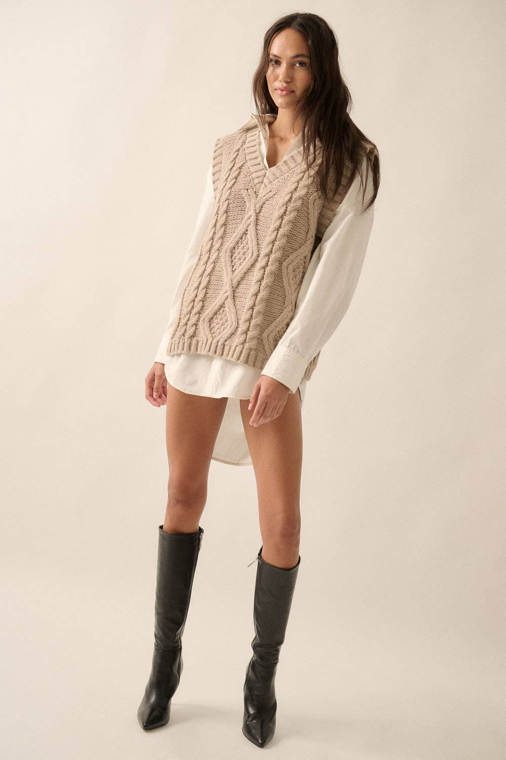 Mocha Cable-Knit Sweater Vest