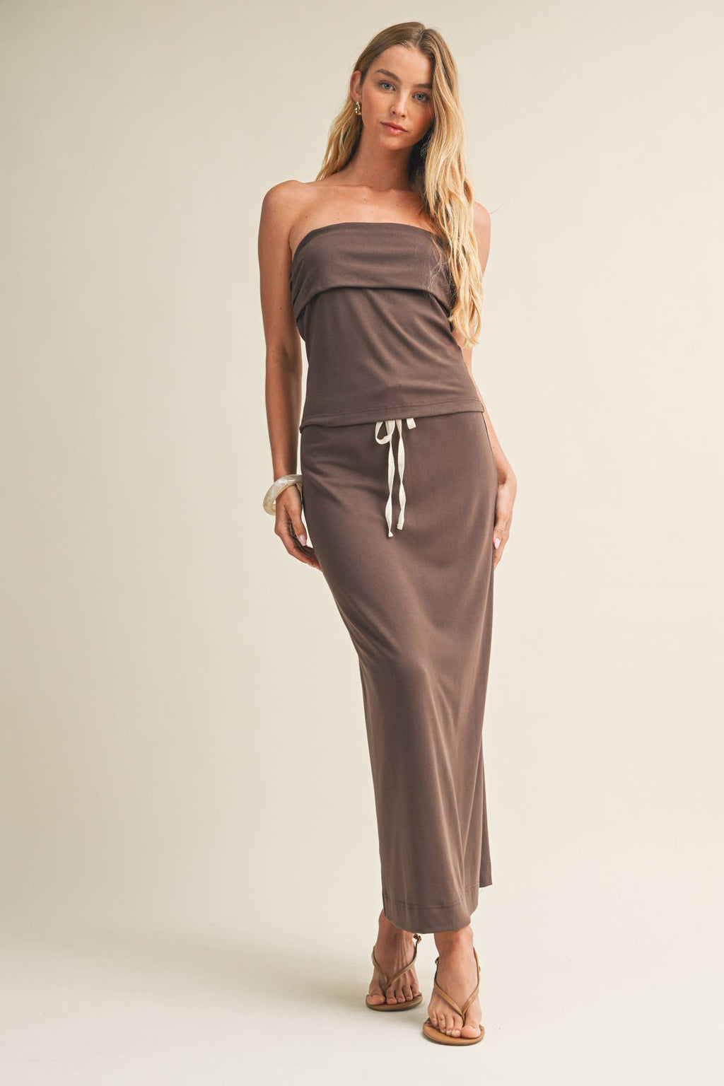 KNIT JERSEY TWO-PIECE SET ICED COFFEE