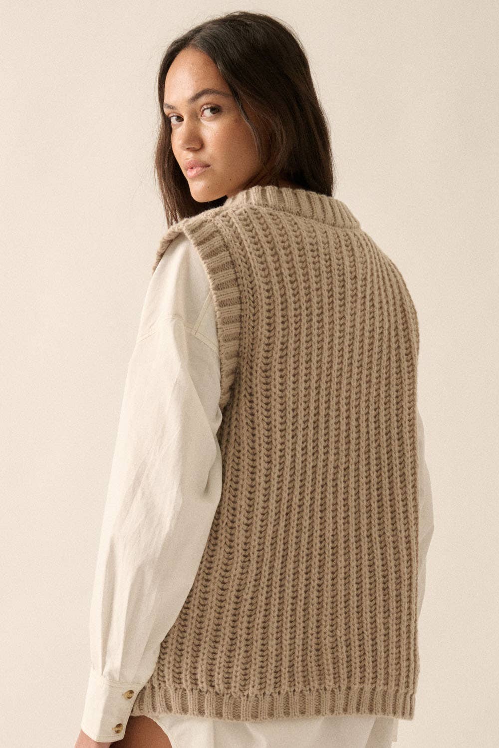 Mocha Cable-Knit Sweater Vest