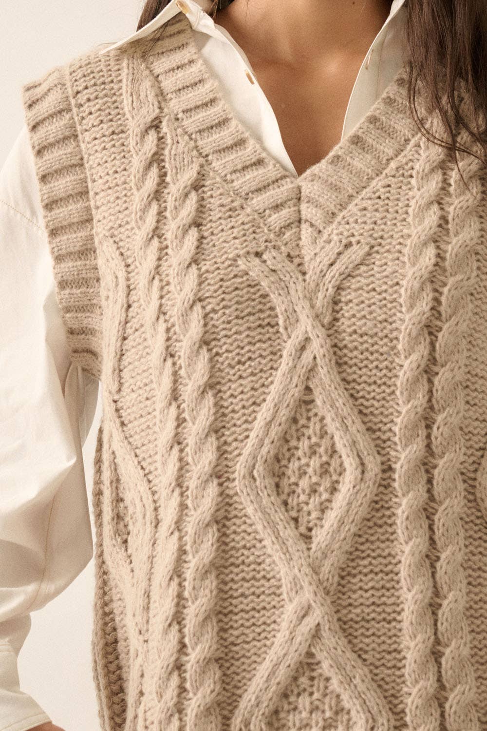 Mocha Cable-Knit Sweater Vest