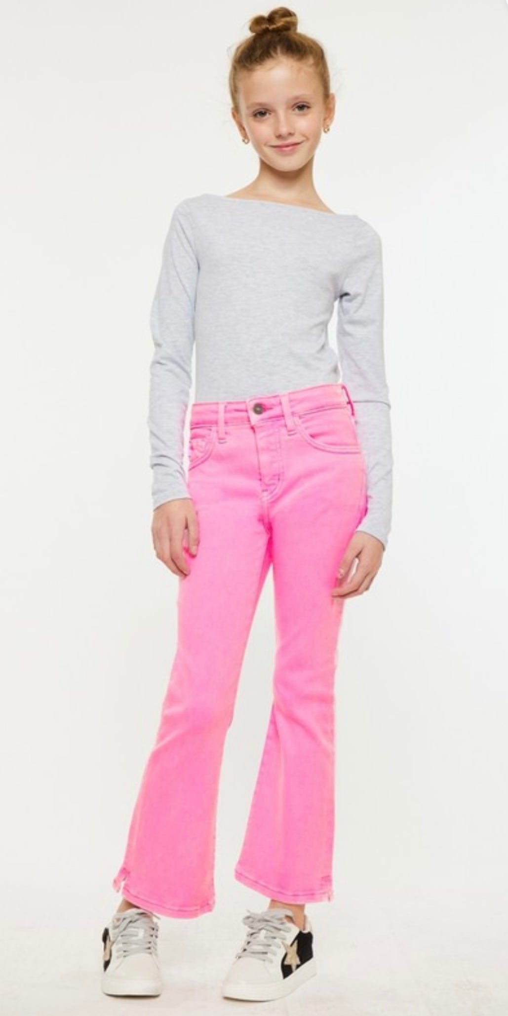 Tween High Rise Kick Flare Jeans (Neon Pink)