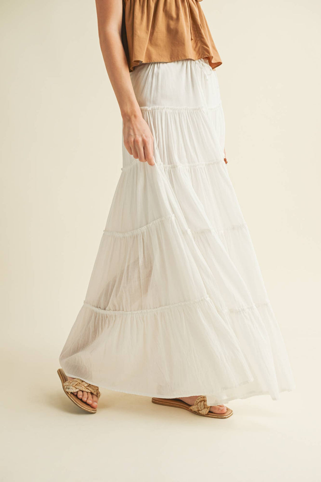 DRAWSTRING DETAIL TIERED MAXI SKIRT