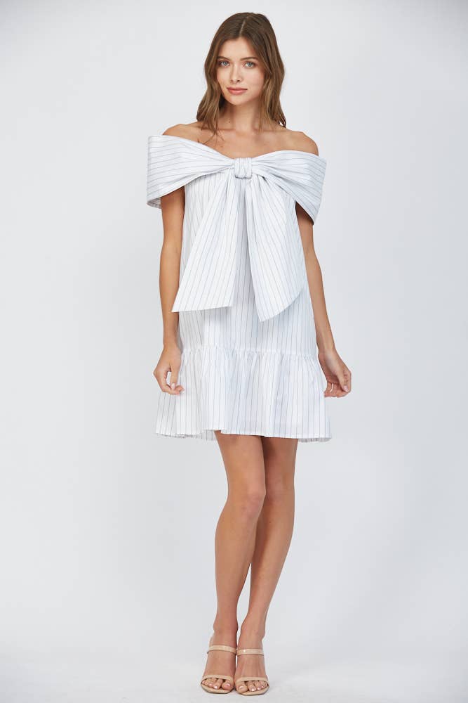 PIN STRIPE BIG BOW DRESS