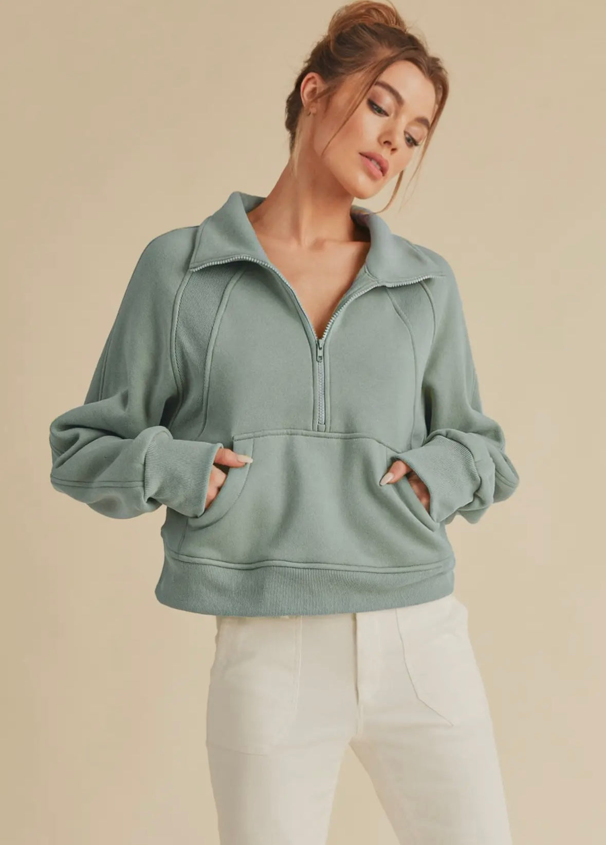 Scuba Half-Zip Hoodie Latte/Lily Pad/Pale Blue