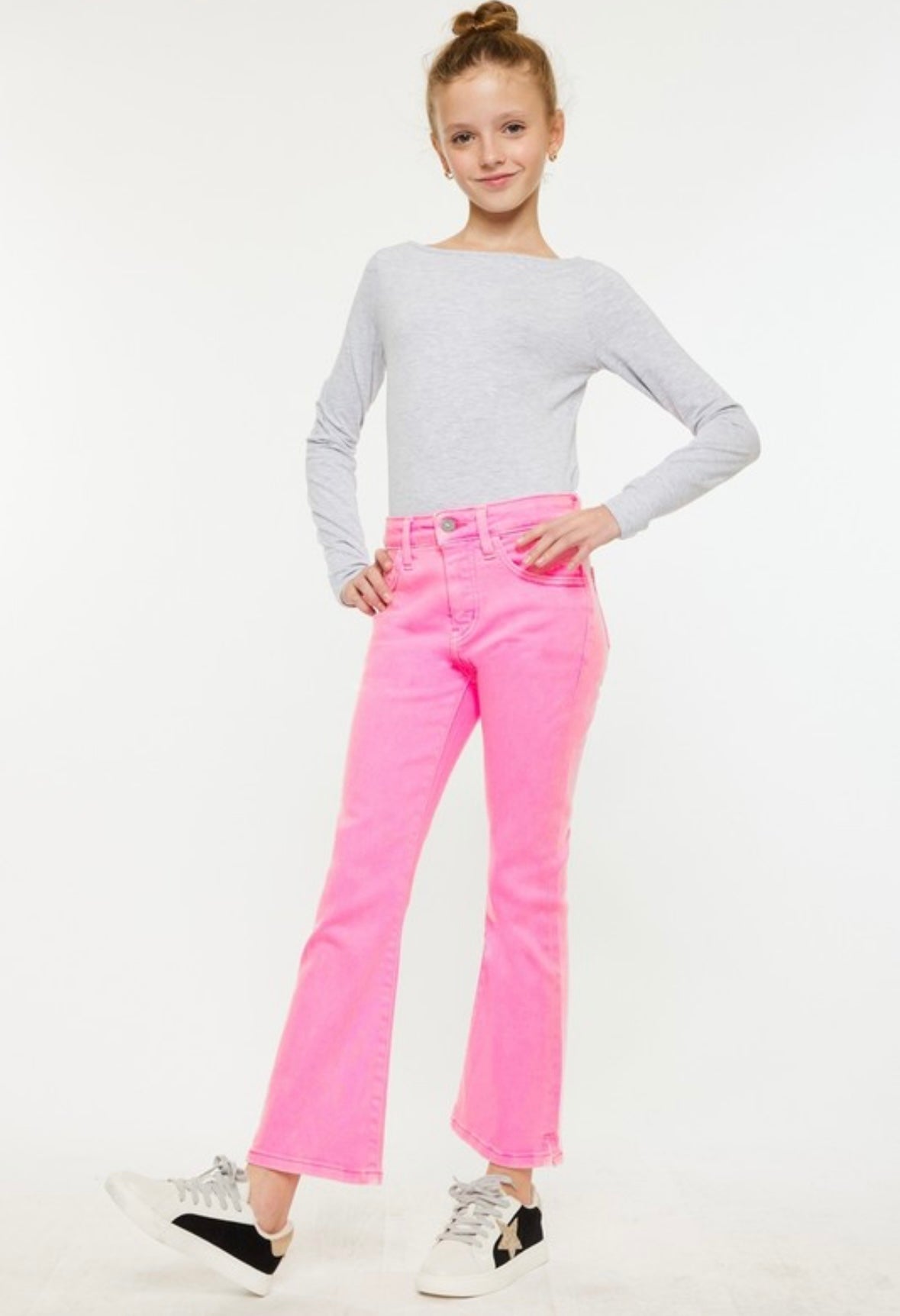 Tween High Rise Kick Flare Jeans (Neon Pink)