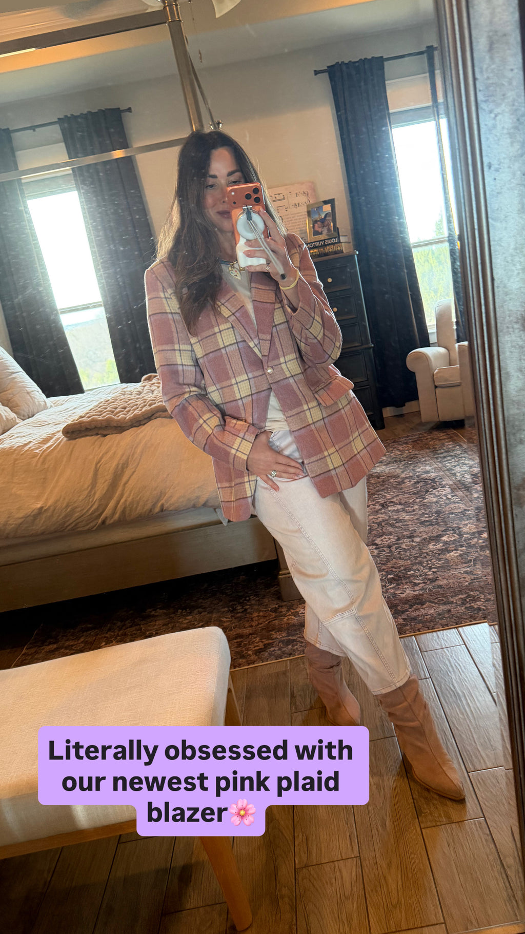 Plaid Pearl Button Blazer