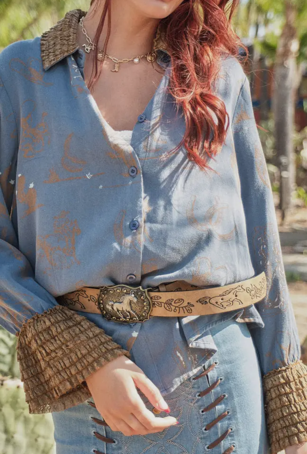 Ruffled Cuff Western Shirt
