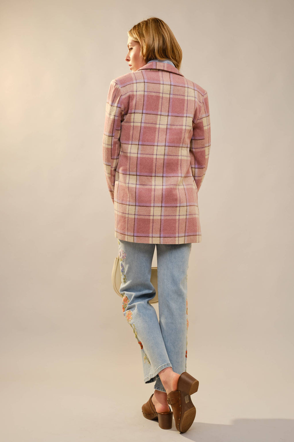 Plaid Pearl Button Blazer