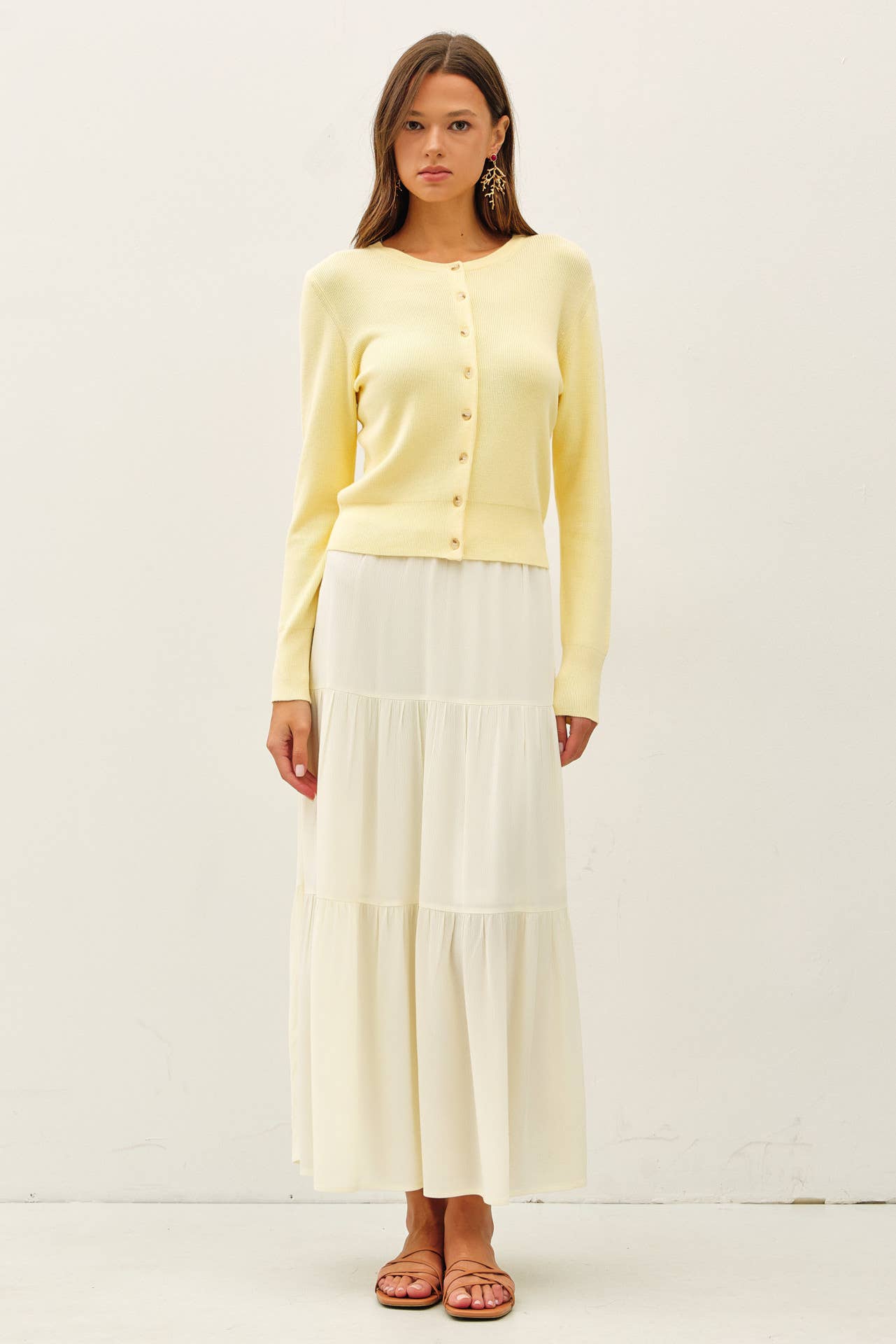 RIBBED CREWNECK CARDIGAN: LEMONADE