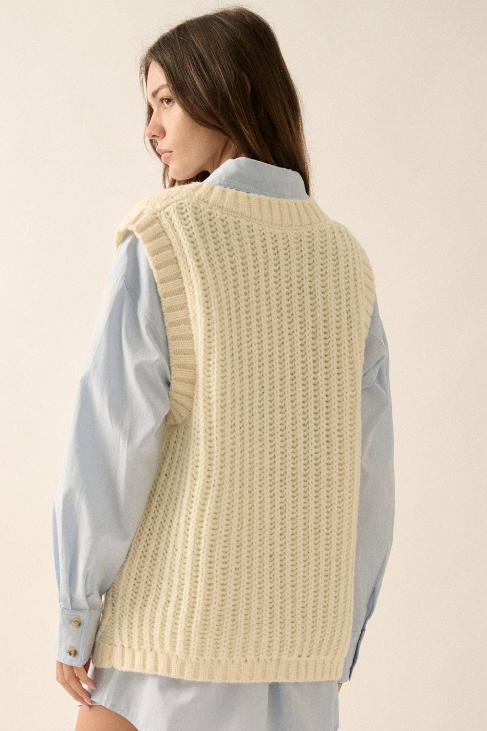 Cable Knit Sweater Vest: Cream