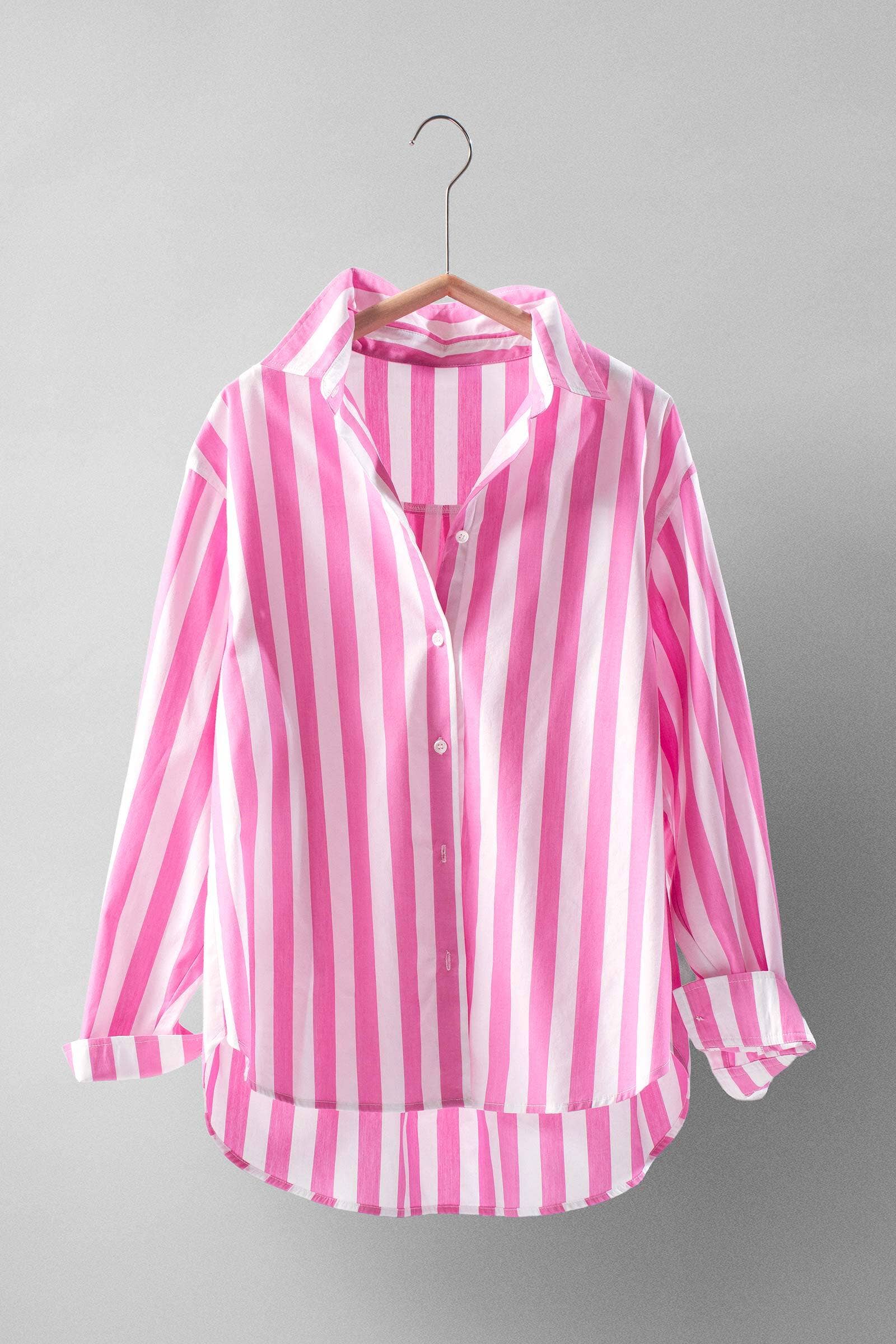 Stripe Button Down Collared Shirt: PINK