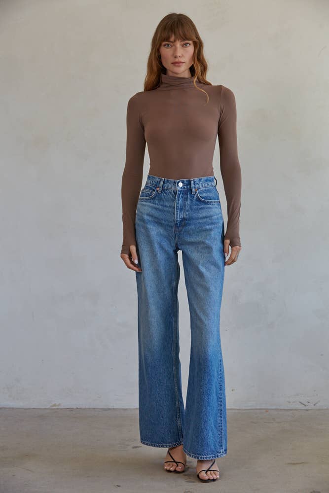 Knit Seamless Turtle Neck Long Sleeve Bodysuit: 3 Colors