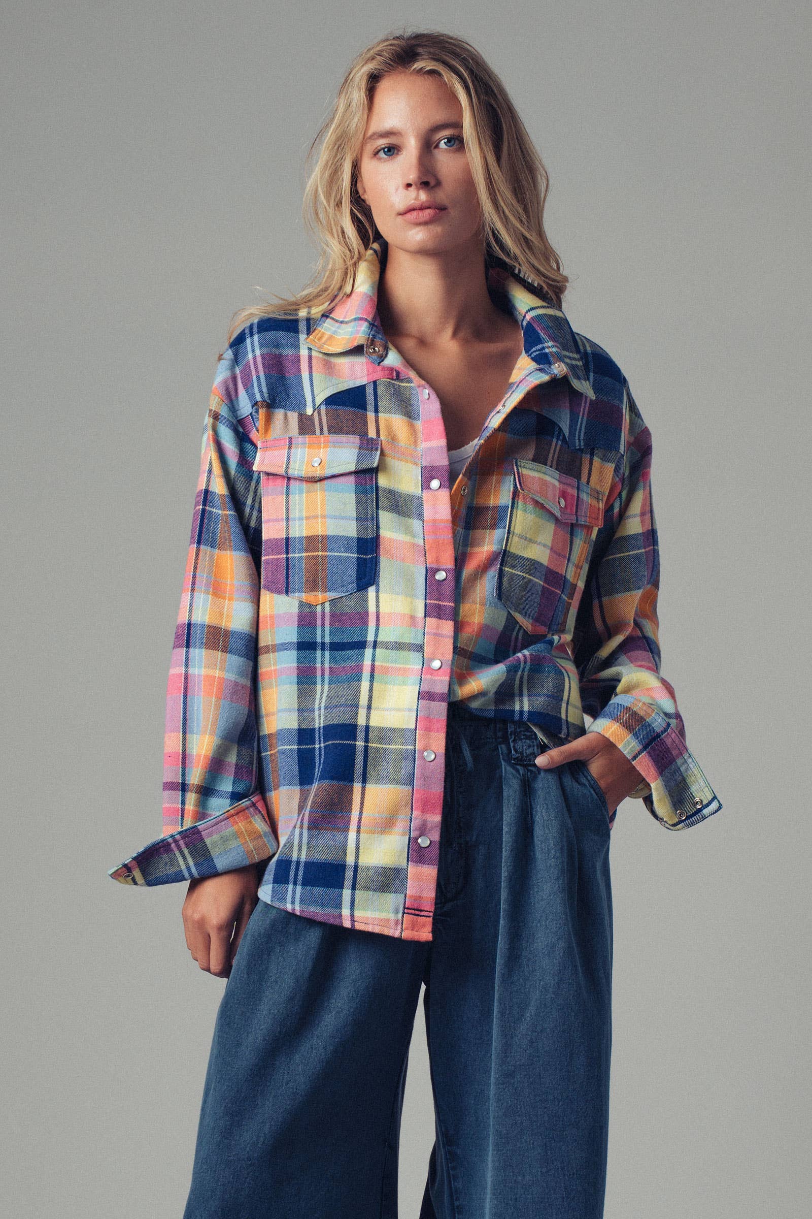 Plaid Snap Front Western Top
