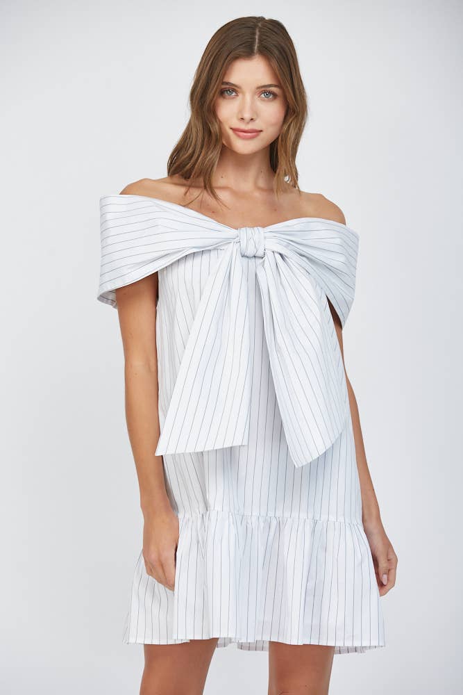 PIN STRIPE BIG BOW DRESS