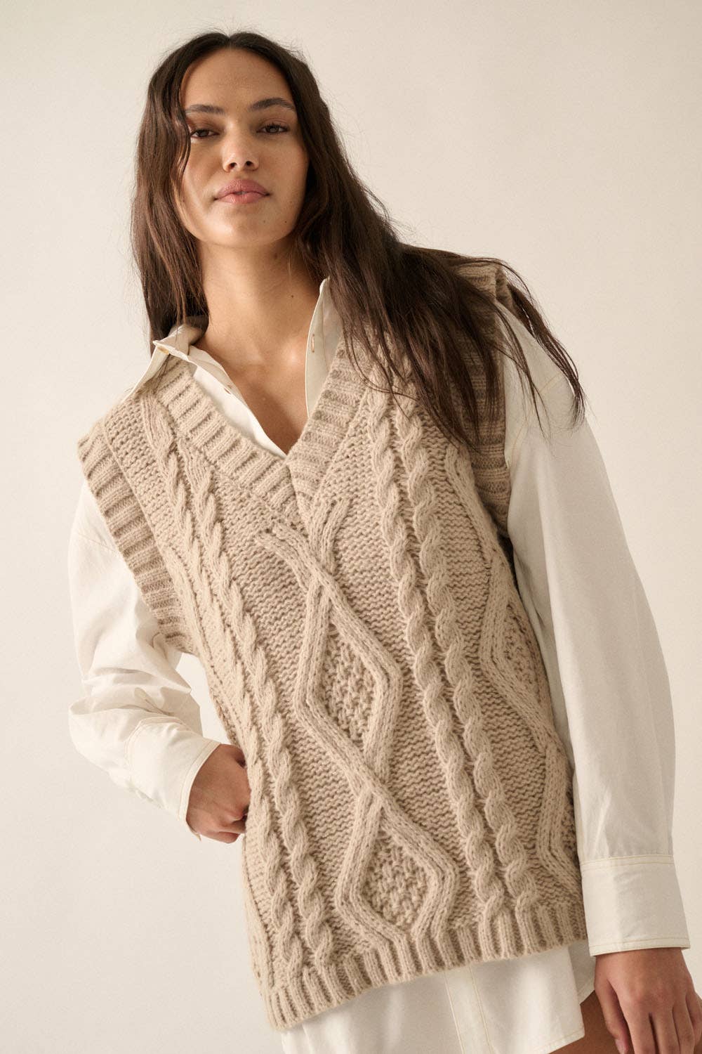 Mocha Cable-Knit Sweater Vest