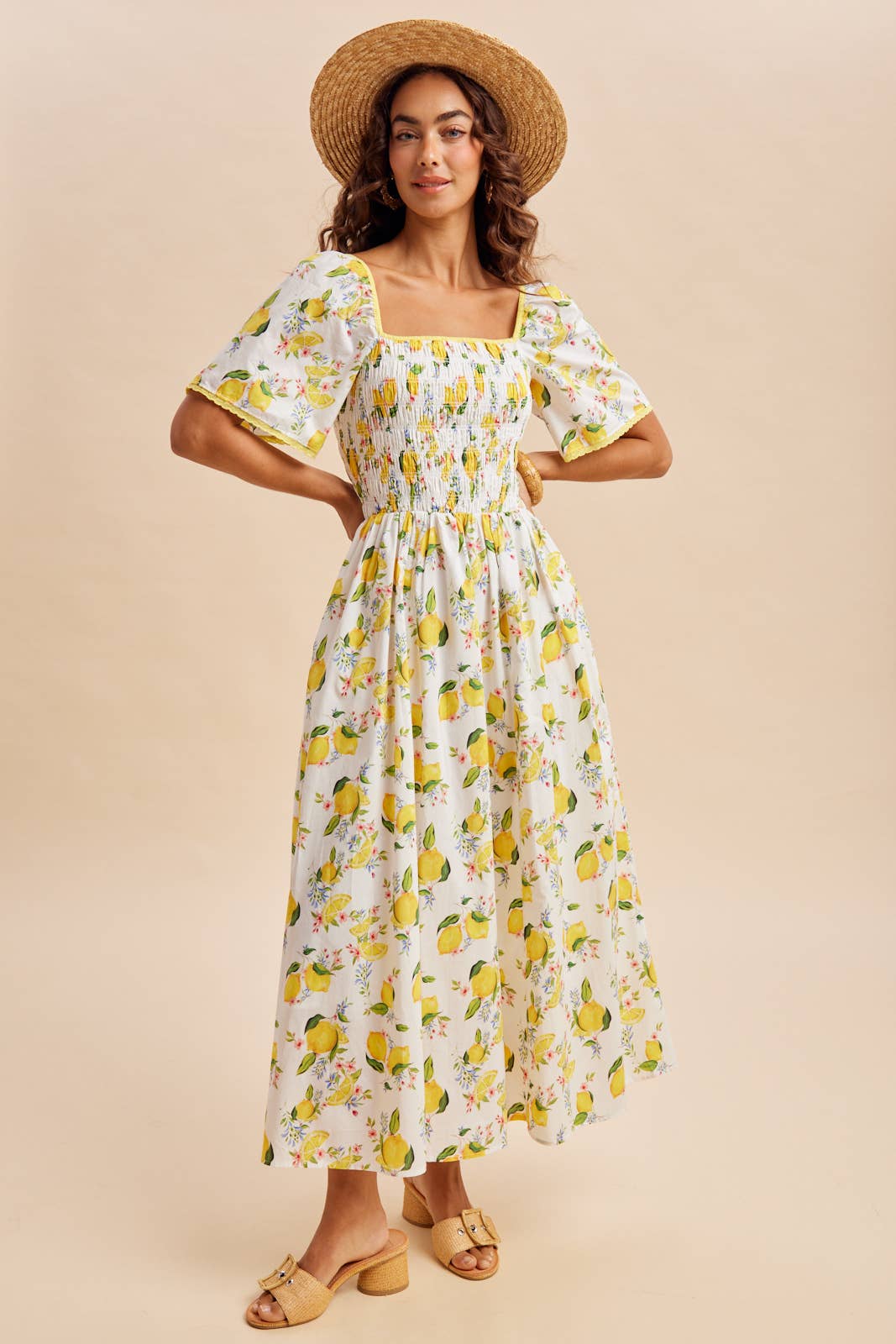 SMOCKED LEMON MAXI DRESS