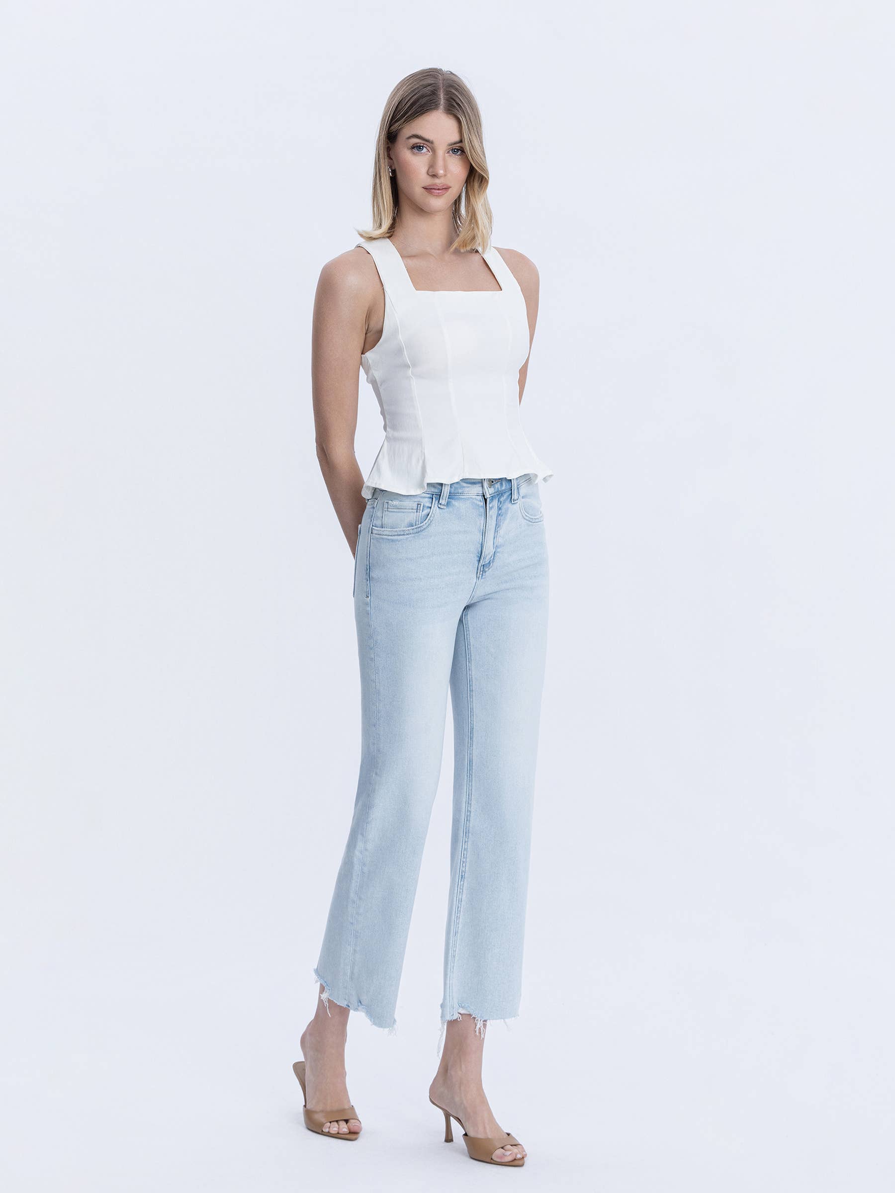 HIGH RISE LIGHT WASH SLIM WIDE JEANS