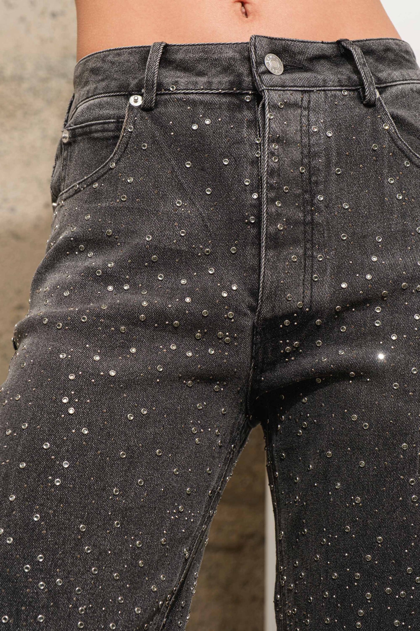 Studded Mid Rise Denim Jeans