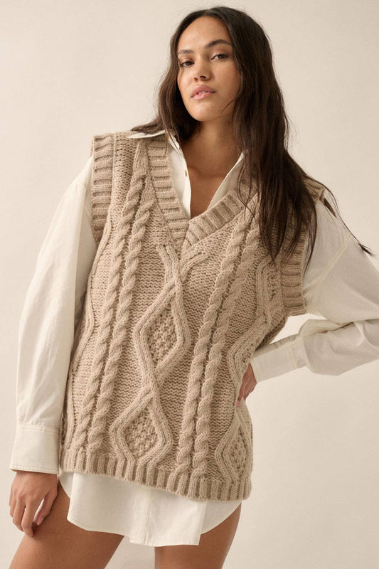 Mocha Cable-Knit Sweater Vest