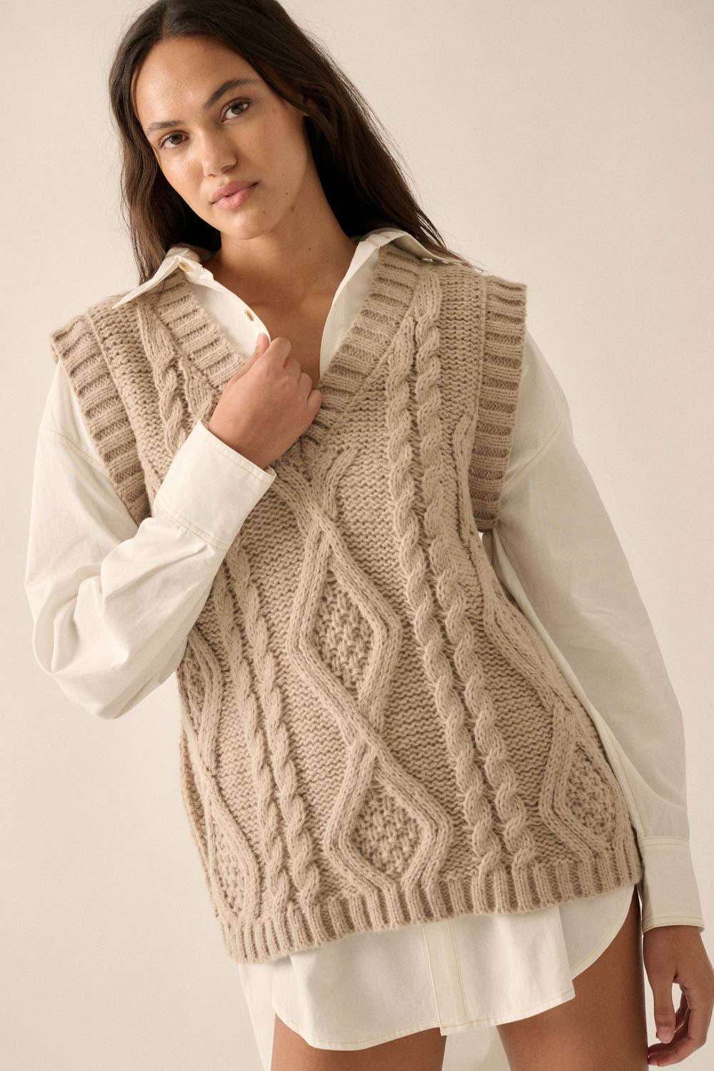 Mocha Cable-Knit Sweater Vest