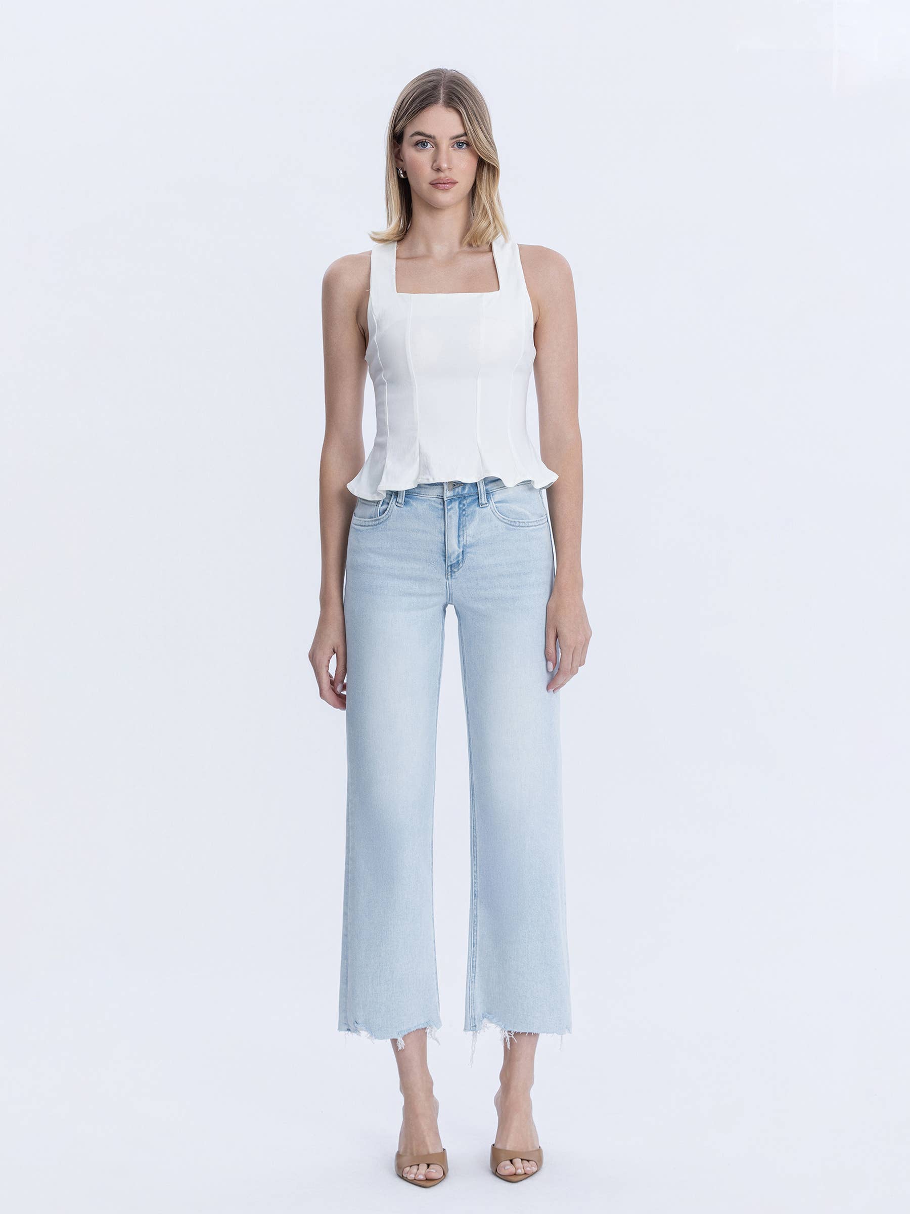 HIGH RISE LIGHT WASH SLIM WIDE JEANS